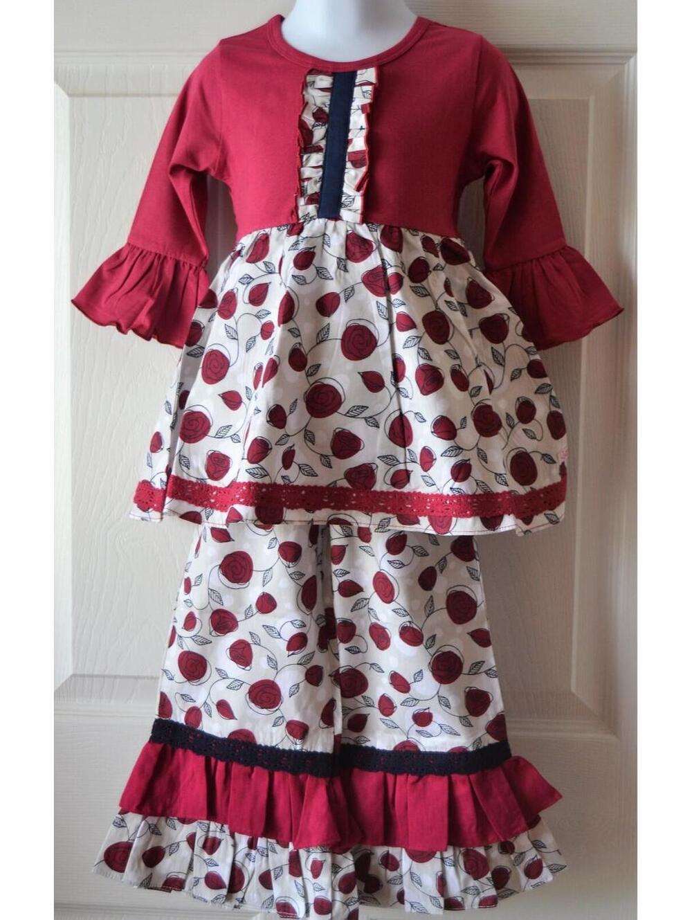 Toddler Girl Clothes Cute Girl Outfit Tunic & Ruffle Pants 2T Red White Roses